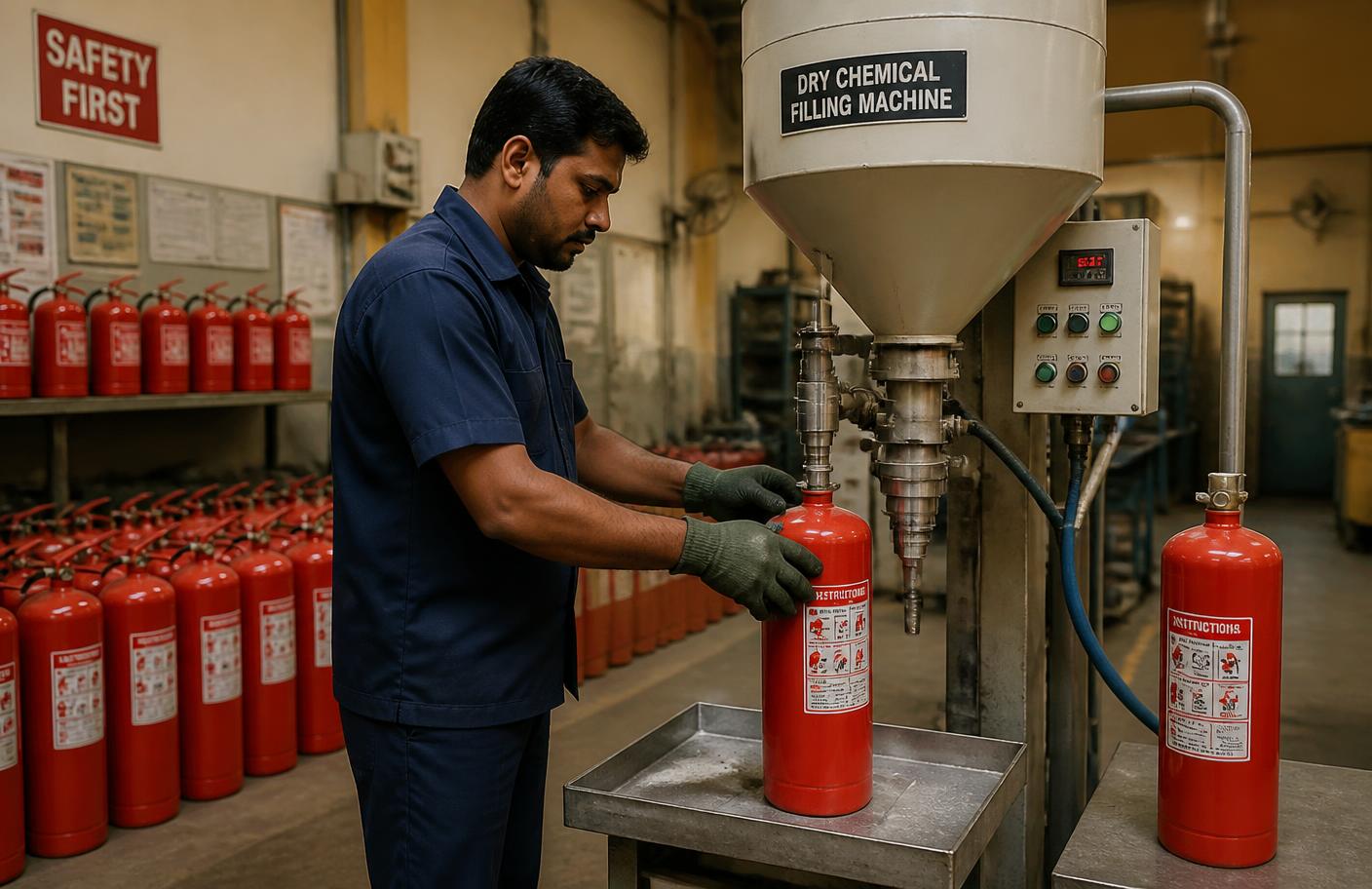 Teknisi STARVVO melakukan isi ulang tabung APAR dry chemical powder di workshop